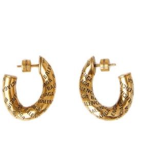 Balenciaga gold logo engraved earrings